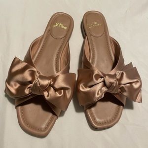 J Crew Abbie slides in blush satin, size 9
